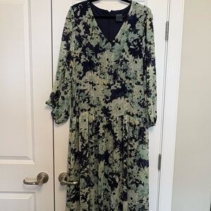 Floral Green and Navy Dress